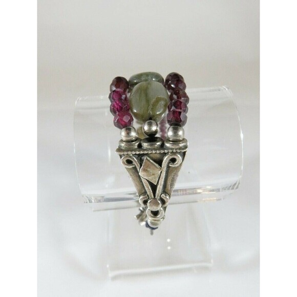 Garnet and Polished Labradorite Beaded Bracelet Vintage Sterling Silver Faceted - Picture 3 of 12